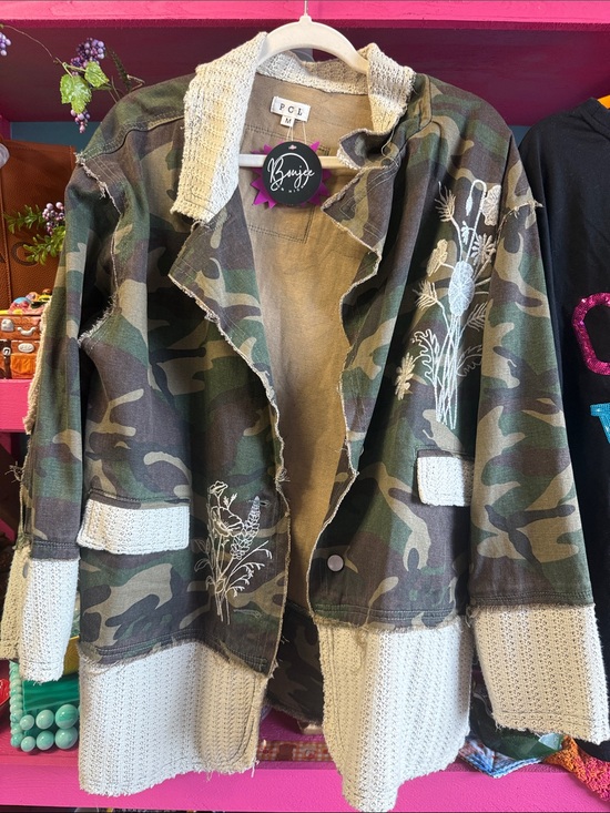 POL Jackets & Blazers - POL Camouflage Utility Jacket with Cream Knit Trim